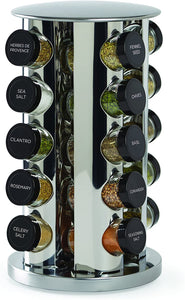 Kamenstein 30020 Revolving 20-Jar Countertop Spice Rack Tower Organizer with Free Spice Refills for 5 Years,Silver